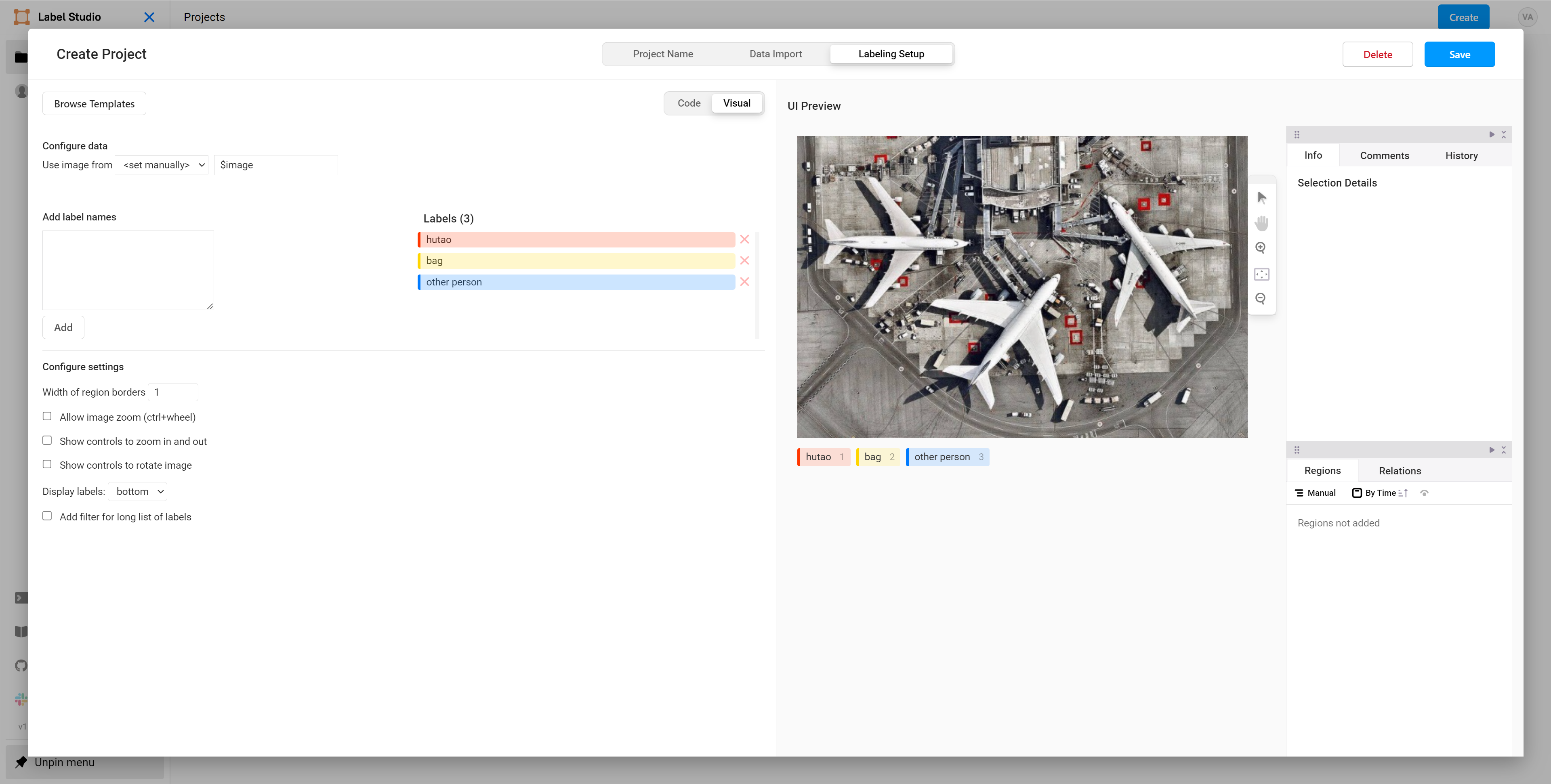 Configure project labels